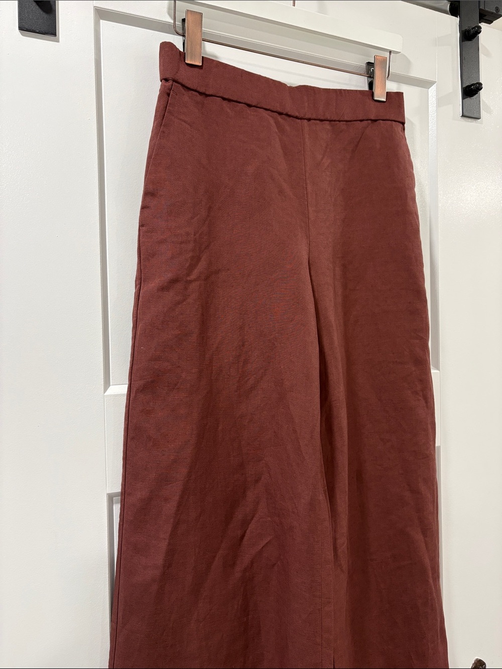 Ann Taylor Wide-Leg Pull On Linen Blend Pants in Dark Brown Size Small - Picture 4 of 10